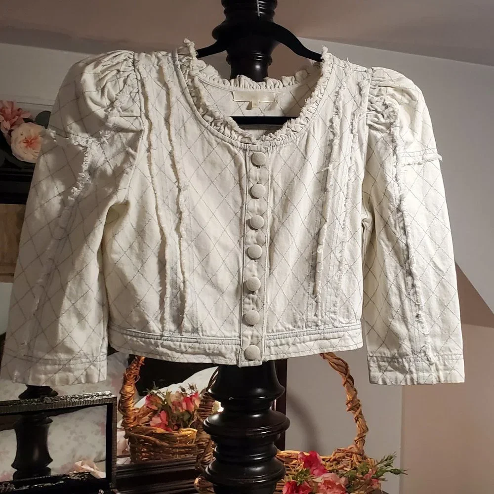 LoveShackFancy Elmont Denim Jacket Small/Medium - Picture 2 of 14